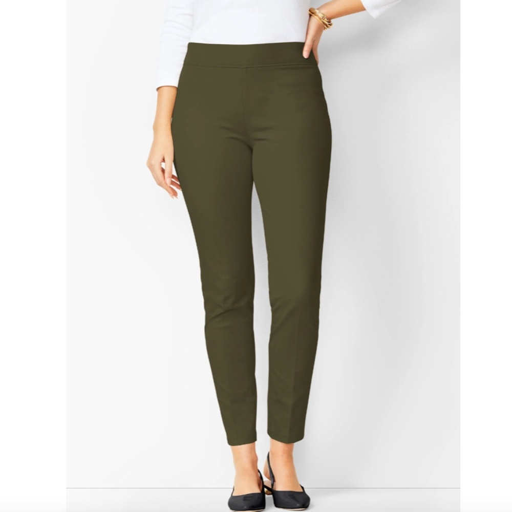 NWT Curvy Fit Olive Ankle Pants Size 8 Talbots Essex Pull On Stretch Cotton 28"